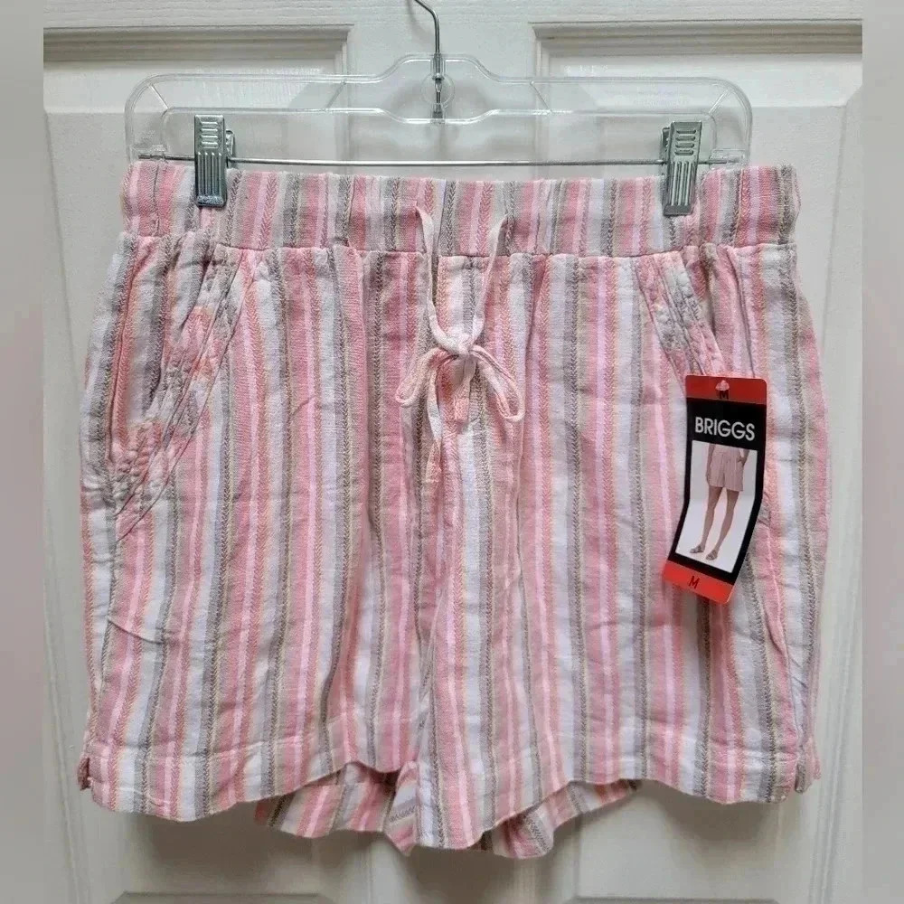 Briggs Linen Blend  Pink Striped Shorts w/pockets Size Medium NWT